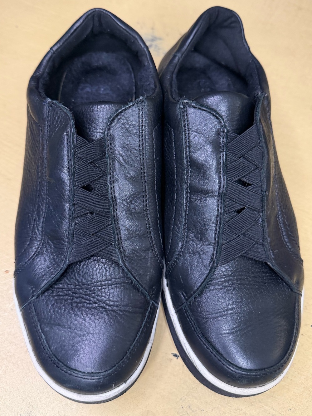 Black Leather Slip-On Men's Sneakers